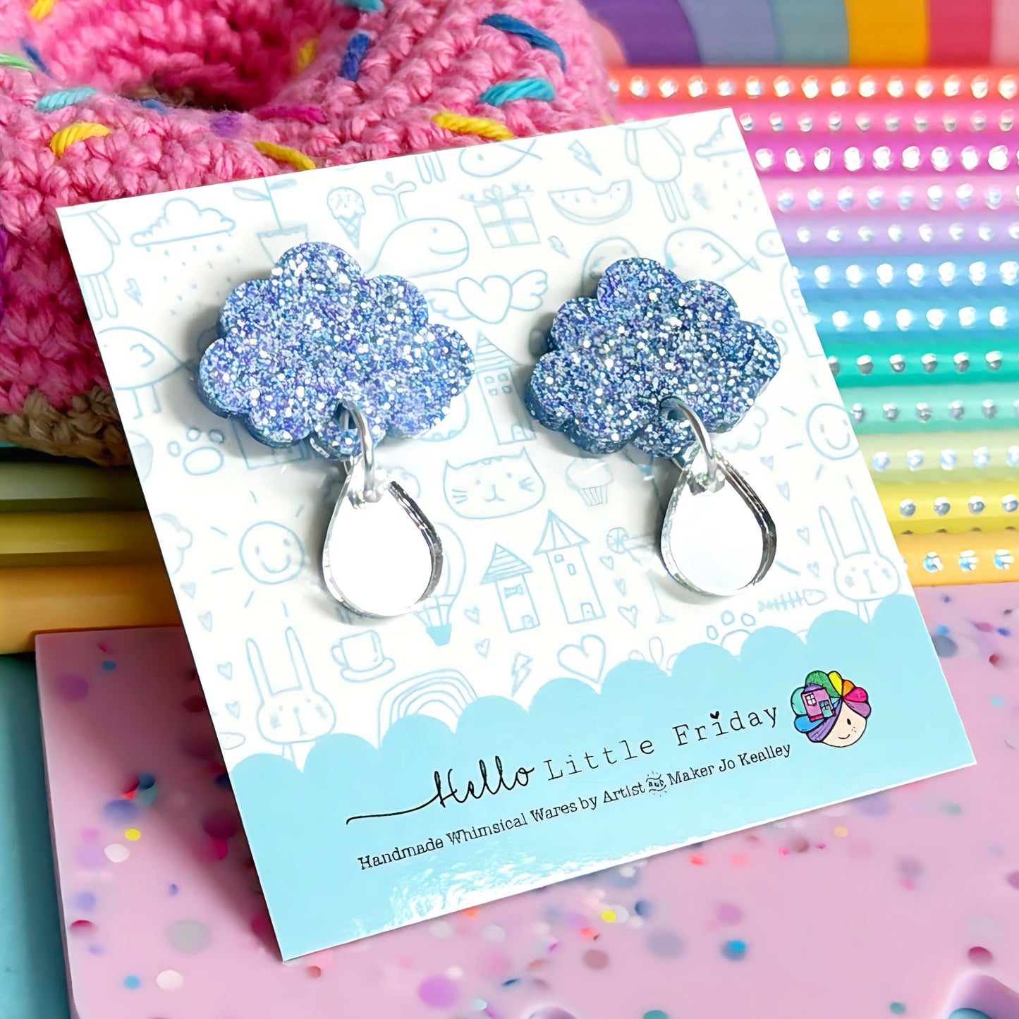 BABY CLOUDS : Choose your colour : Handmade Resin & Acrylic Stud-top DROP Earrings