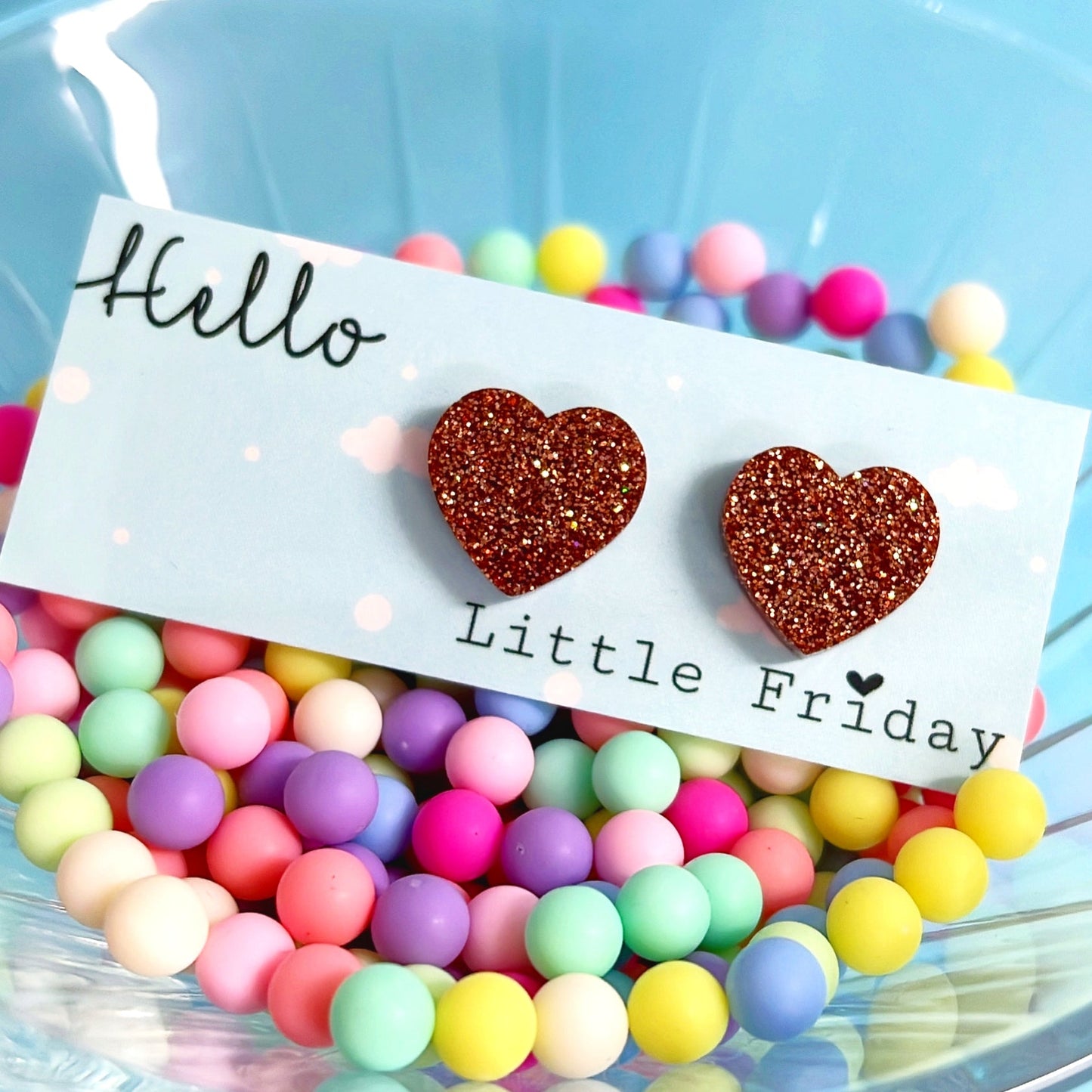 GLITTERBOMB HEARTS : SMALL : Choose your colour : Handmade Resin STUD Earrings