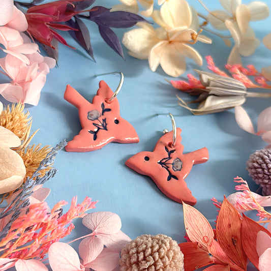 BOTANICA CERAMICA : Rose Pink : BLUEBIRDS : Ceramic Earrings by Jo Kealley