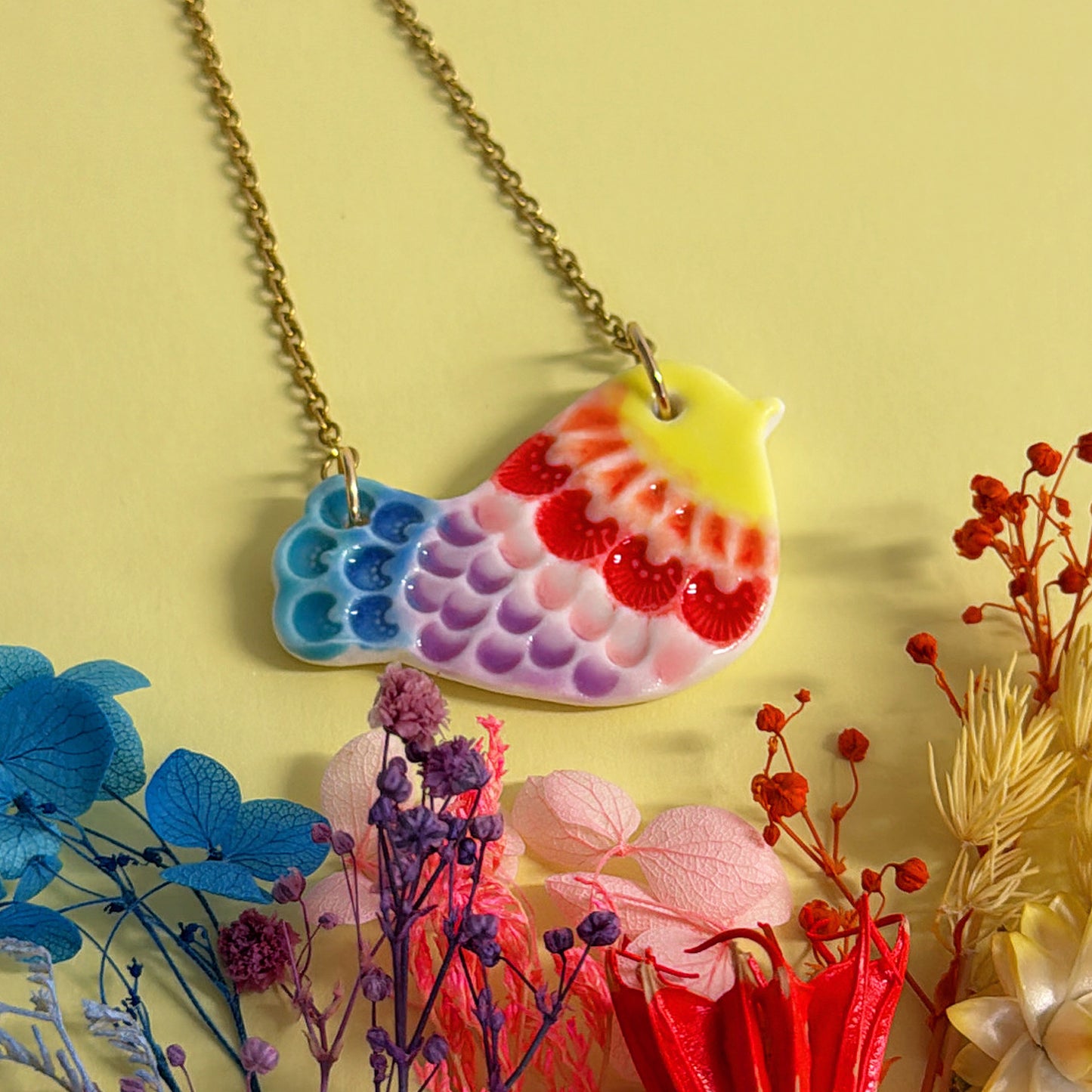 RAINBOW BLUEBIRD ~ One of a kind : Small Porcelain Pendant handmade by Jo Kealley