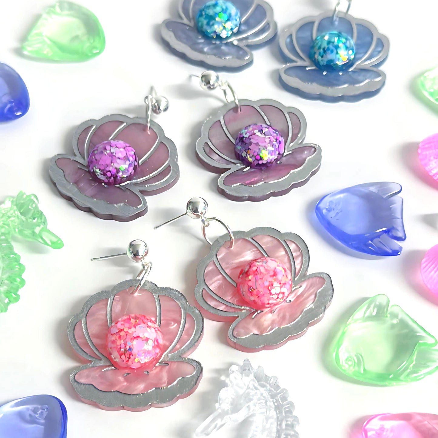 JEWELS OF THE SEA : PEARLS : Choose your colour : Handmade Resin & Acrylic Stud-top DROP EARRINGS