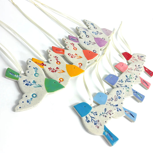 BOTANICA CERAMICA : Hello Little BIRDIES : Choose your colour : Handpainted Ceramic Wall Art by Jo Kealley