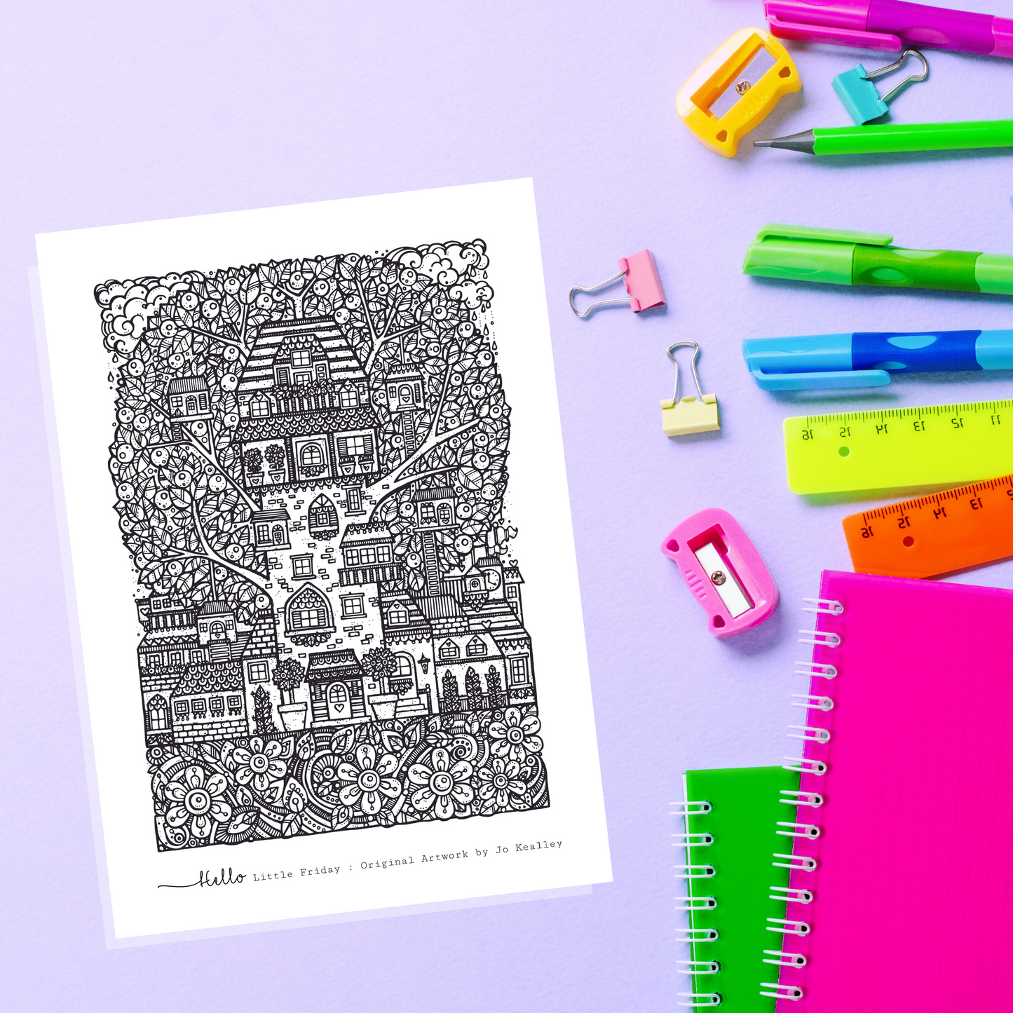 ART PRINTS & COLOURING CARDS : Set of 5 A5
