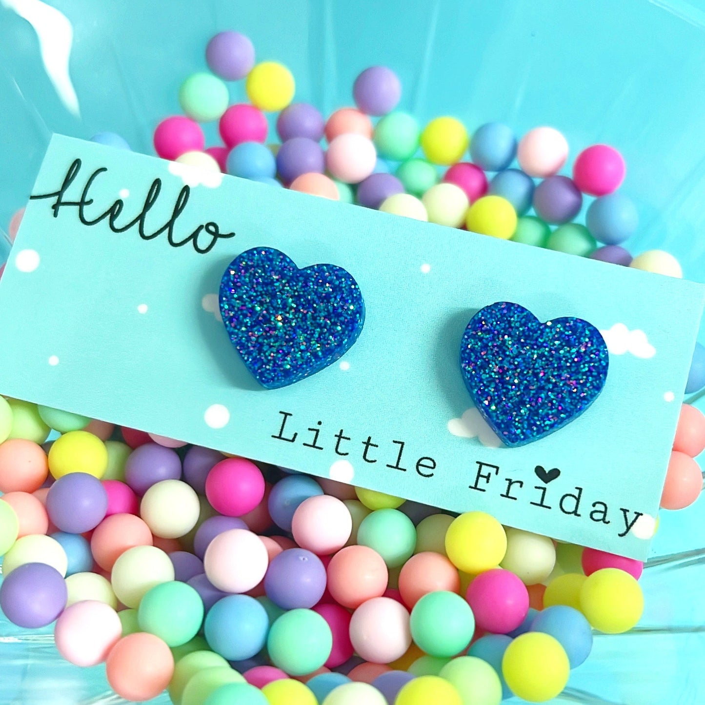 GLITTERBOMB HEARTS : Choose your colour : Handmade Resin STUD Earrings