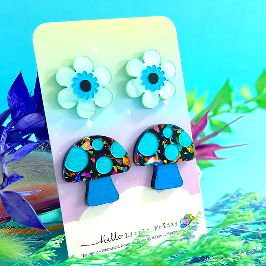 BLOSSOMS & MUSHROOMS SET : Handmade Acrylic STUDS