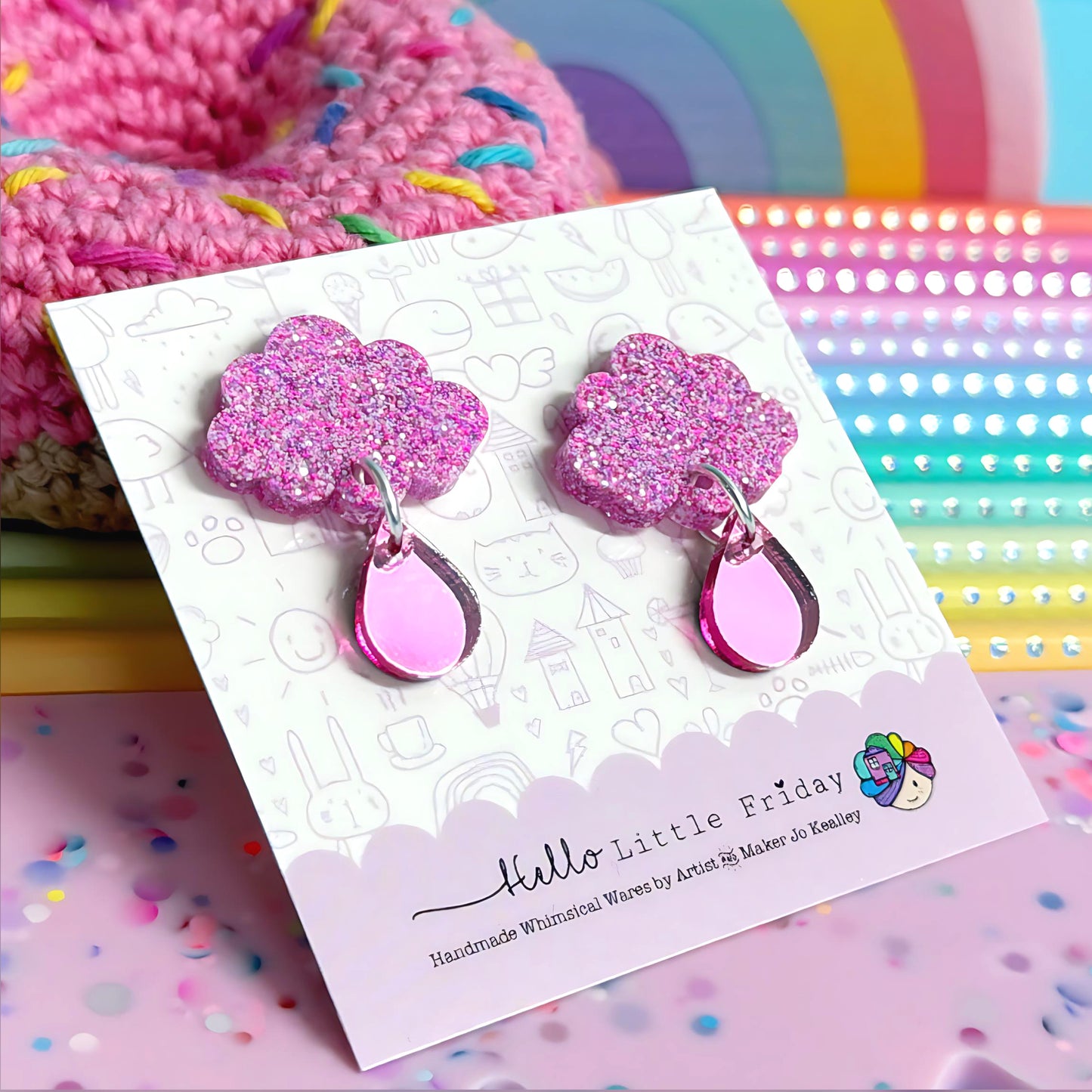 BABY CLOUDS : Choose your colour : Handmade Resin & Acrylic Stud-top DROP Earrings