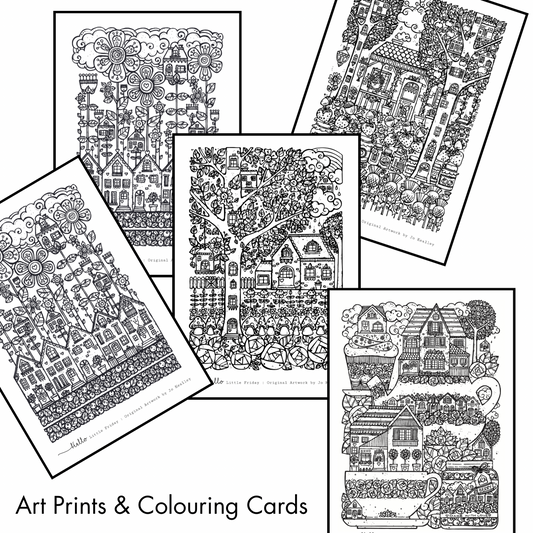 ART PRINTS & COLOURING CARDS : Set of 5 A5