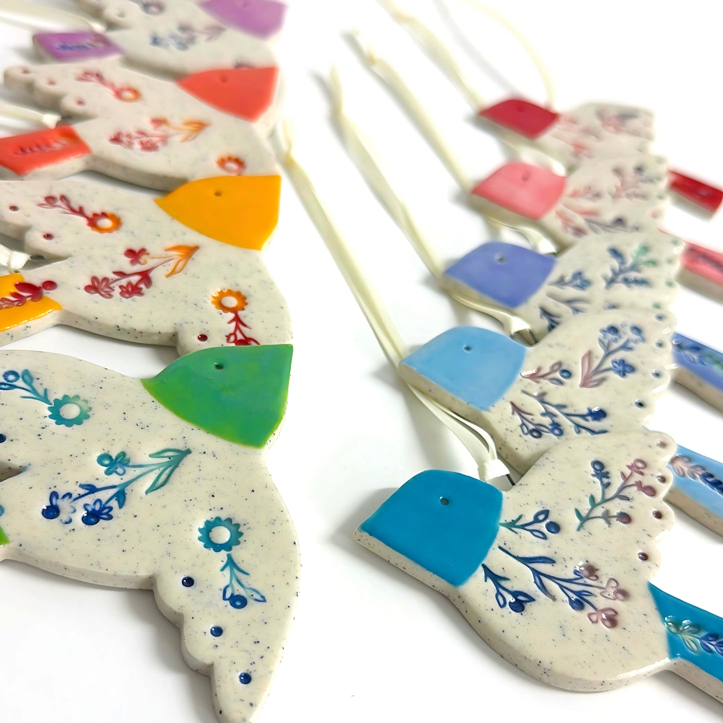 BOTANICA CERAMICA : Hello Little BIRDIES : Choose your colour : Handpainted Ceramic Wall Art by Jo Kealley