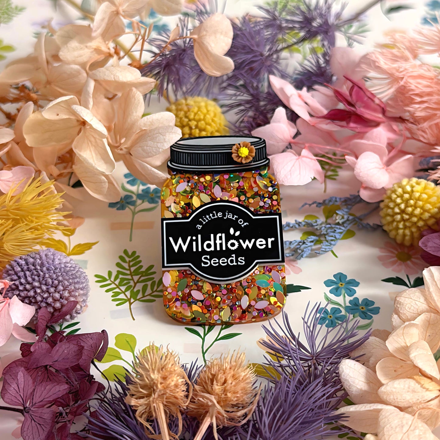 A LITTLE JAR OF : WILDFLOWER SEEDS : Handmade Resin & Acrylic BROOCH