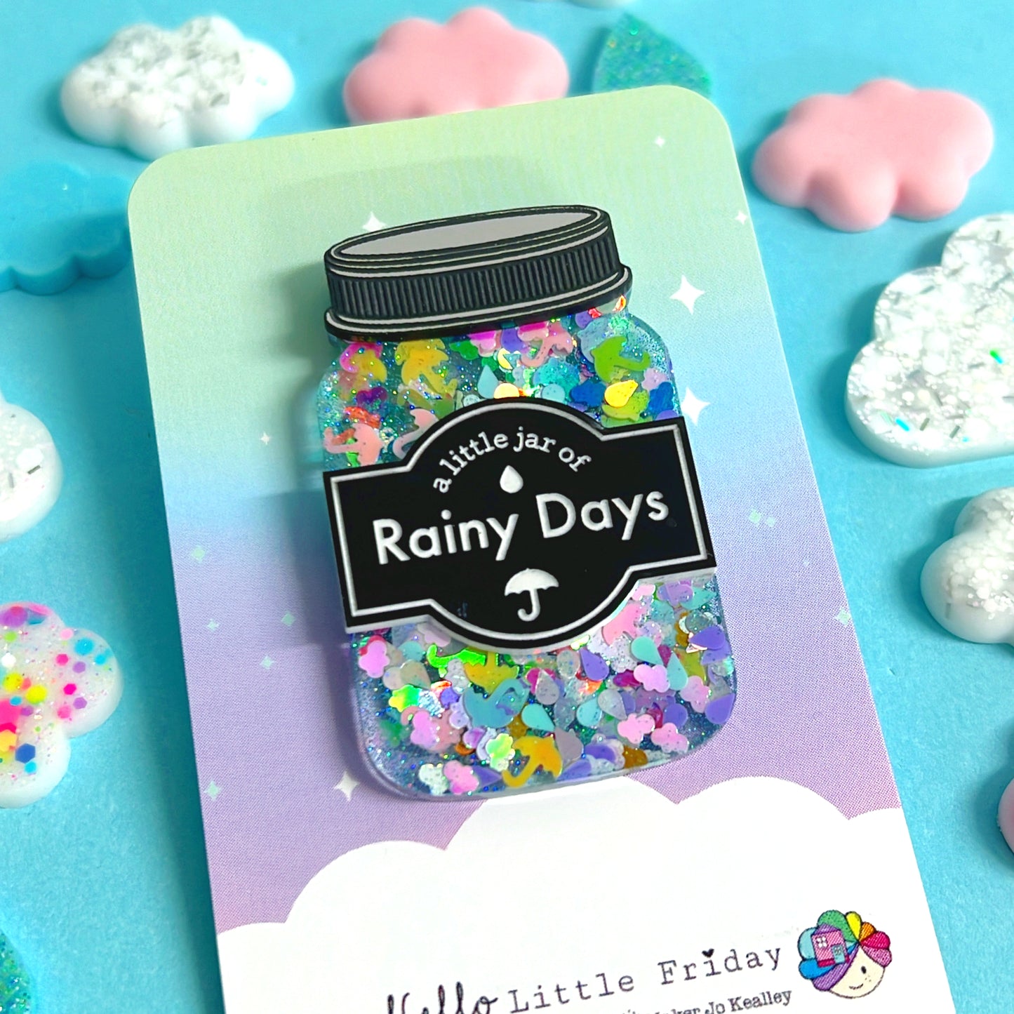 A LITTLE JAR OF : RAINY DAYS : Handmade Resin & Acrylic BROOCH