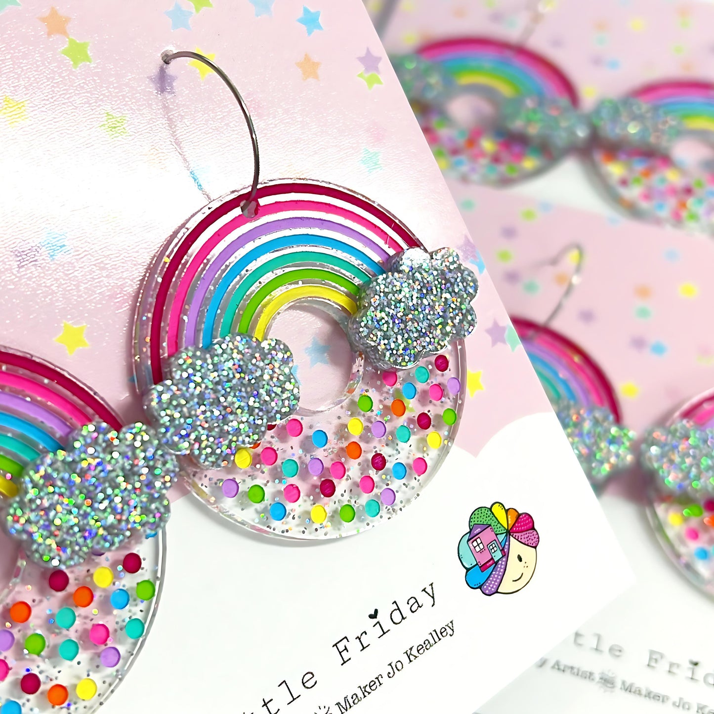 FAIRY BREAD DONUTS : SHIMMER TWINKLE : Handpainted Acrylic & Cast Resin Drop Earrings