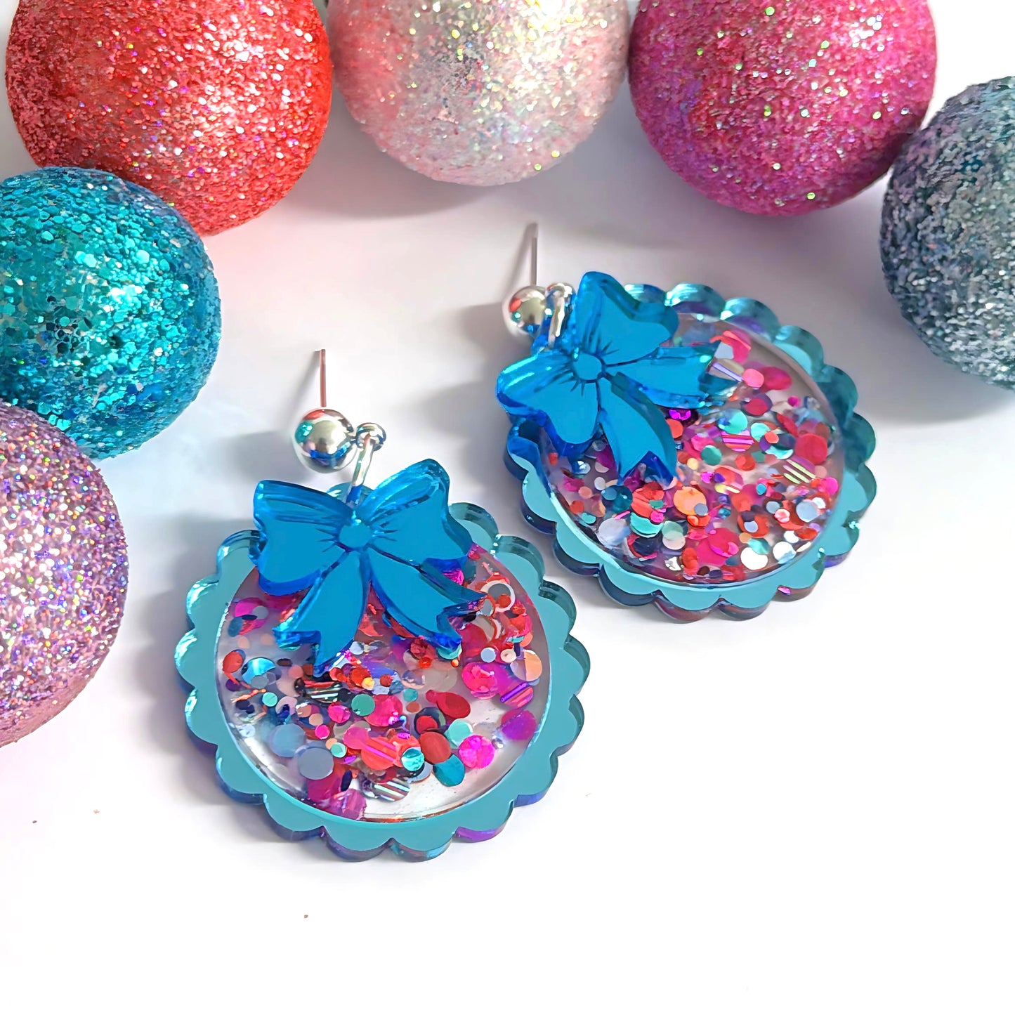 TWINKLING LIGHTS : BAUBLES : Choose your colour : Handmade Resin & Acrylic Stud-top DROP Earrings