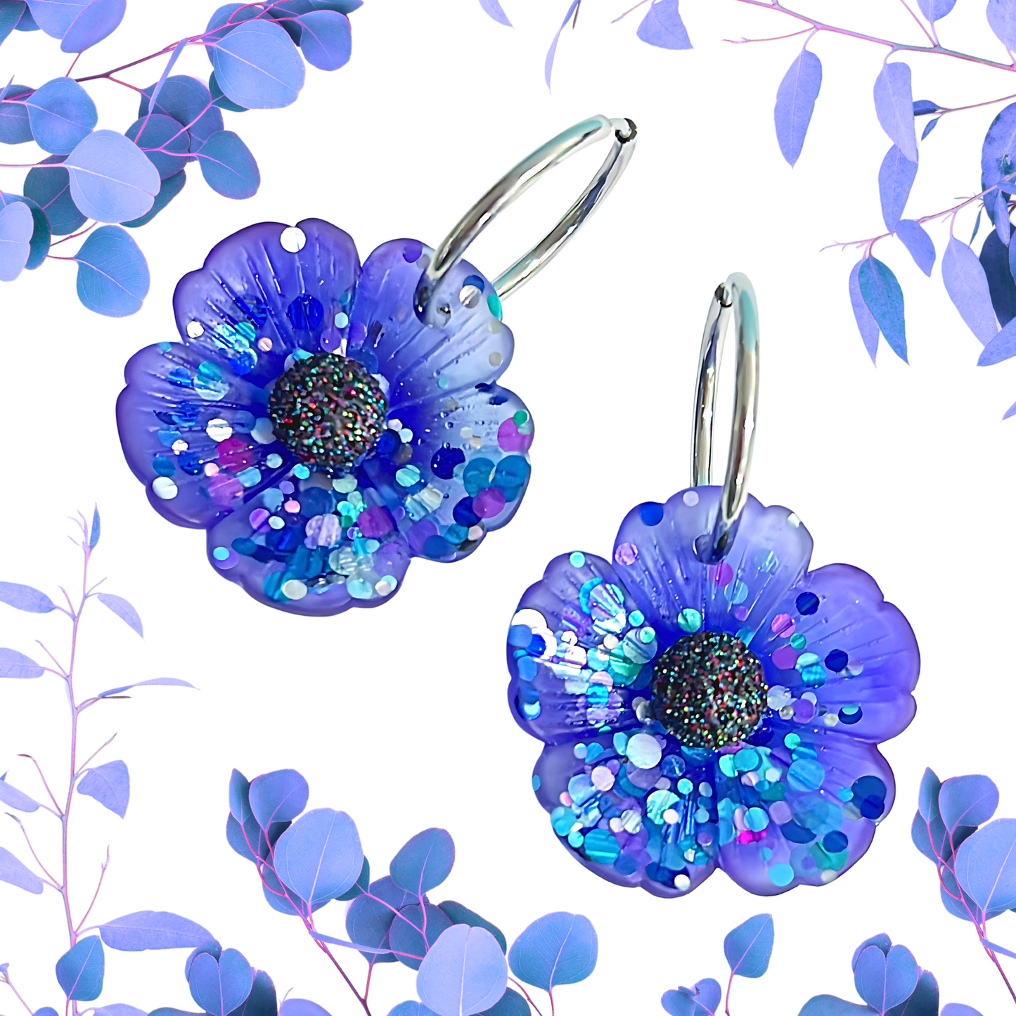 CONFETTI POPPIES : Choose your colour : Handmade Resin DROP Earrings on HOOPS