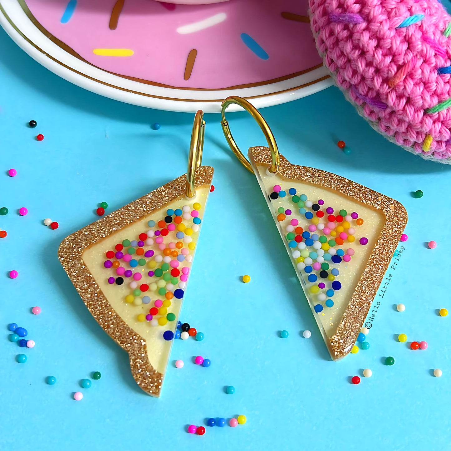 RAINBOW SPRINKLE FAIRYBREAD : Choose SILVER or GOLD hoops : Handmade Resin DROP Earrings
