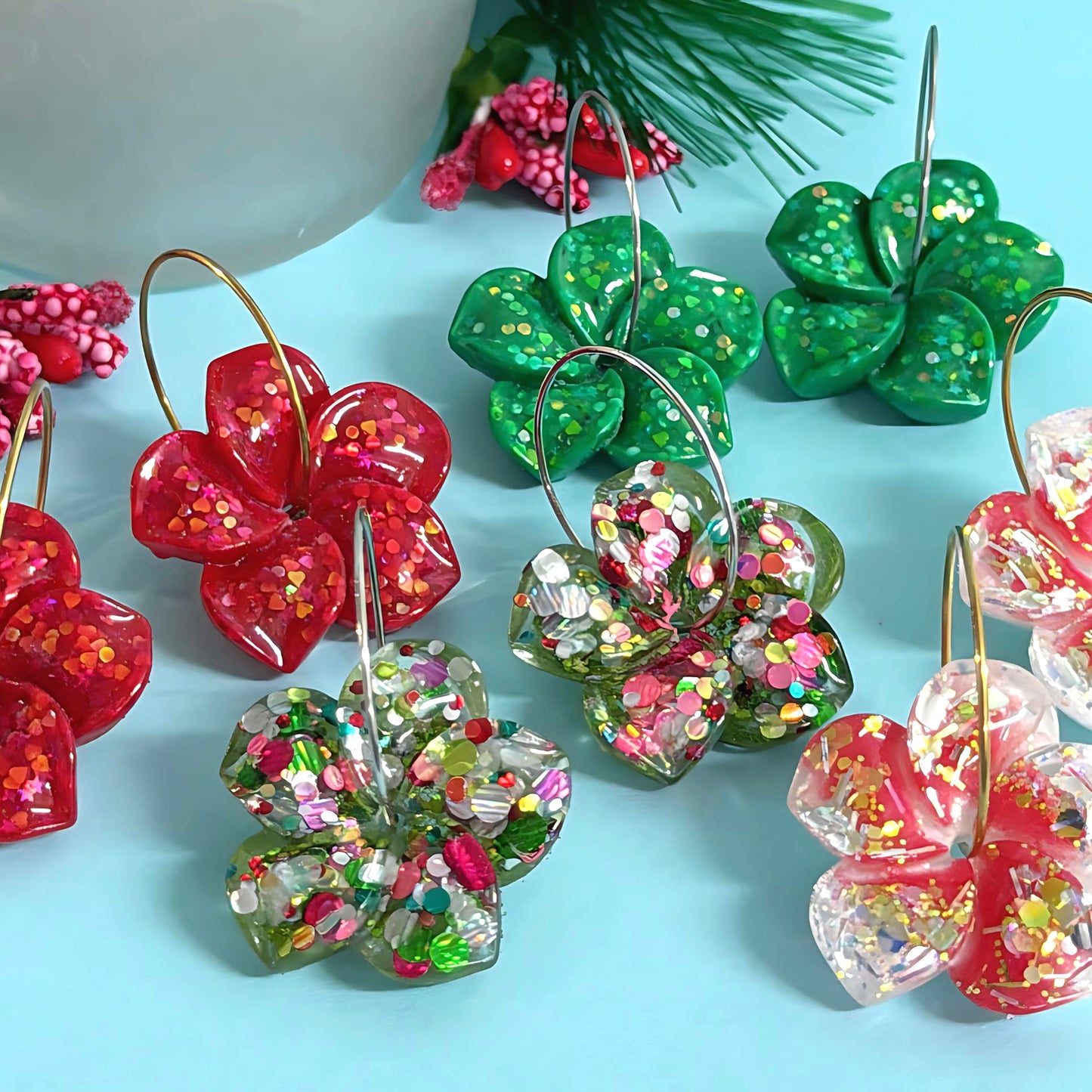 FESTIVE FRANGIPANI SPINNERS : Choose your colour : Handmade Resin DROP Earrings