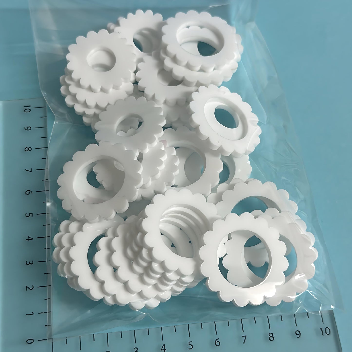 Large bag 30mm 35mm SCALLOPED CIRCLES for drop size earrings : 3mm white gloss Acrylic components : Destash item