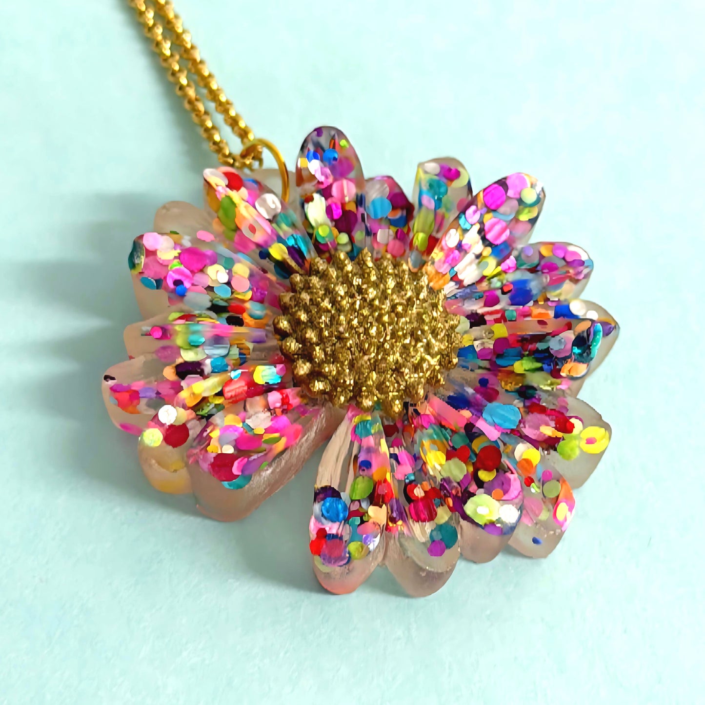 Confetti Rainbow Daisy : Handmade Resin PENDANT