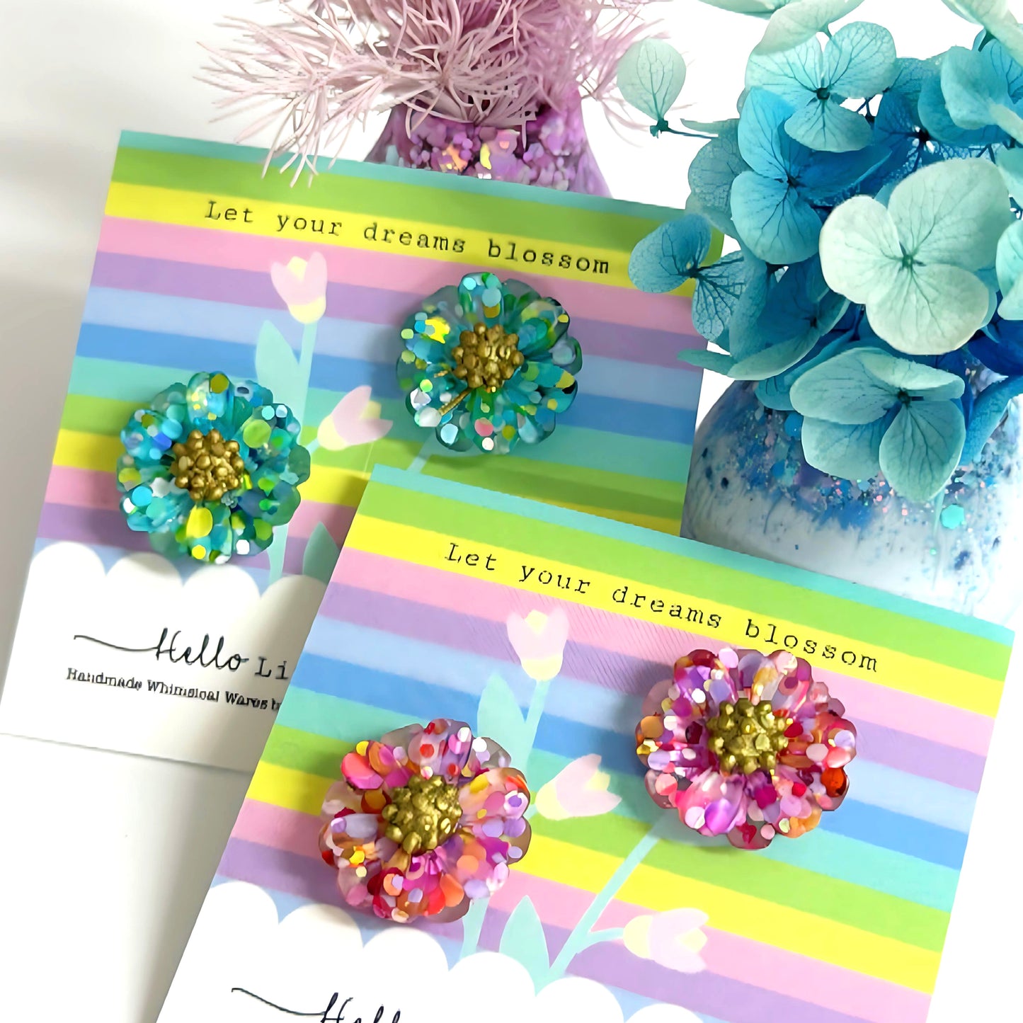 LET YOUR DREAMS BLOSSOM : choose your colour : Handmade Resin STUD Earrings