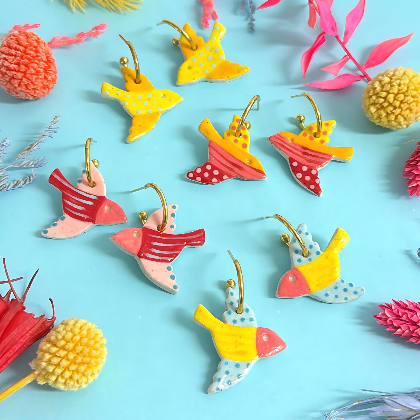 One of a kind : BLUEBIRDS : Choose your colour : Ceramic Earrings by Jo Kealley
