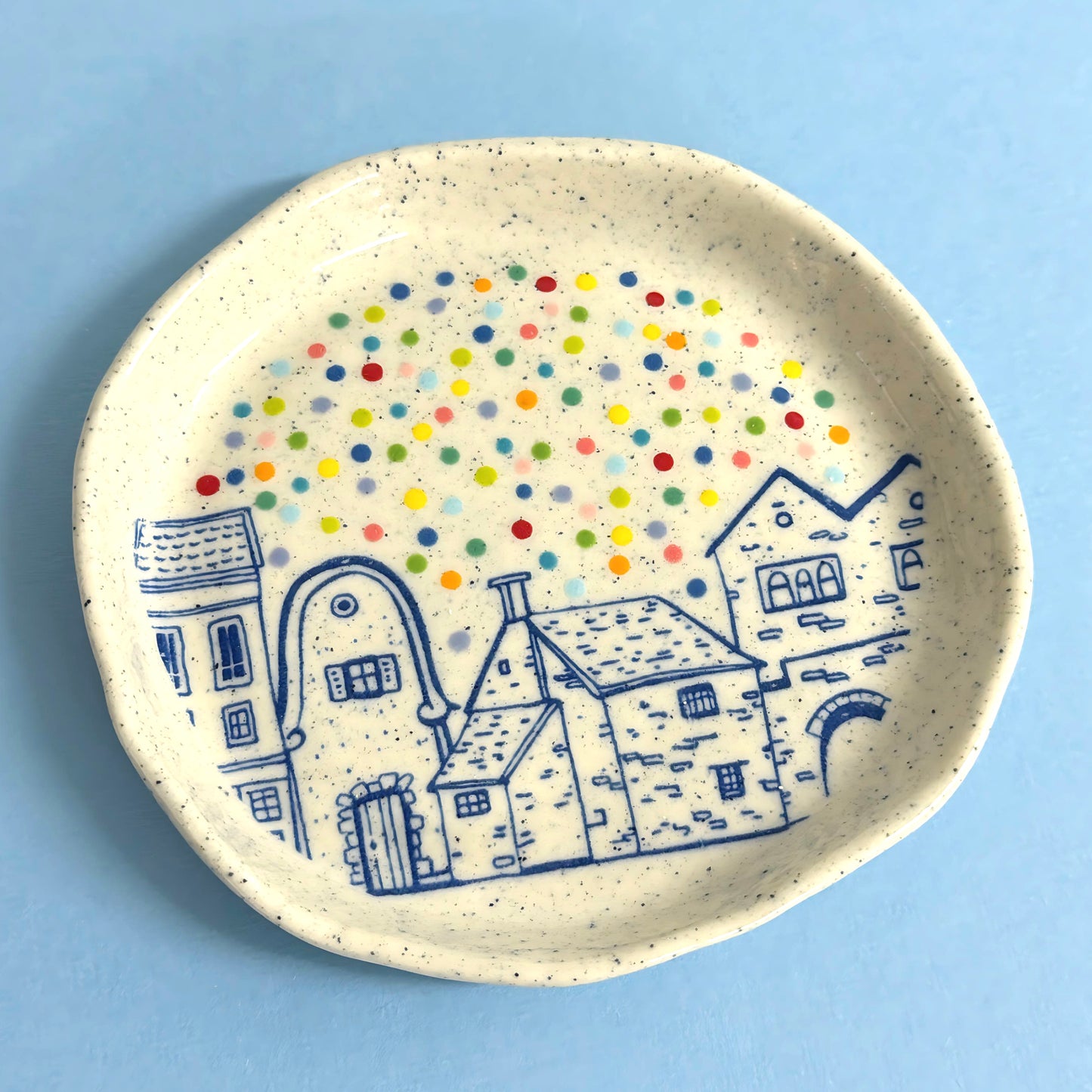 Hello Little RAINBOW CONFETTI DISH : Choose your design : Handpainted Ceramic Dishes by Jo Kealley