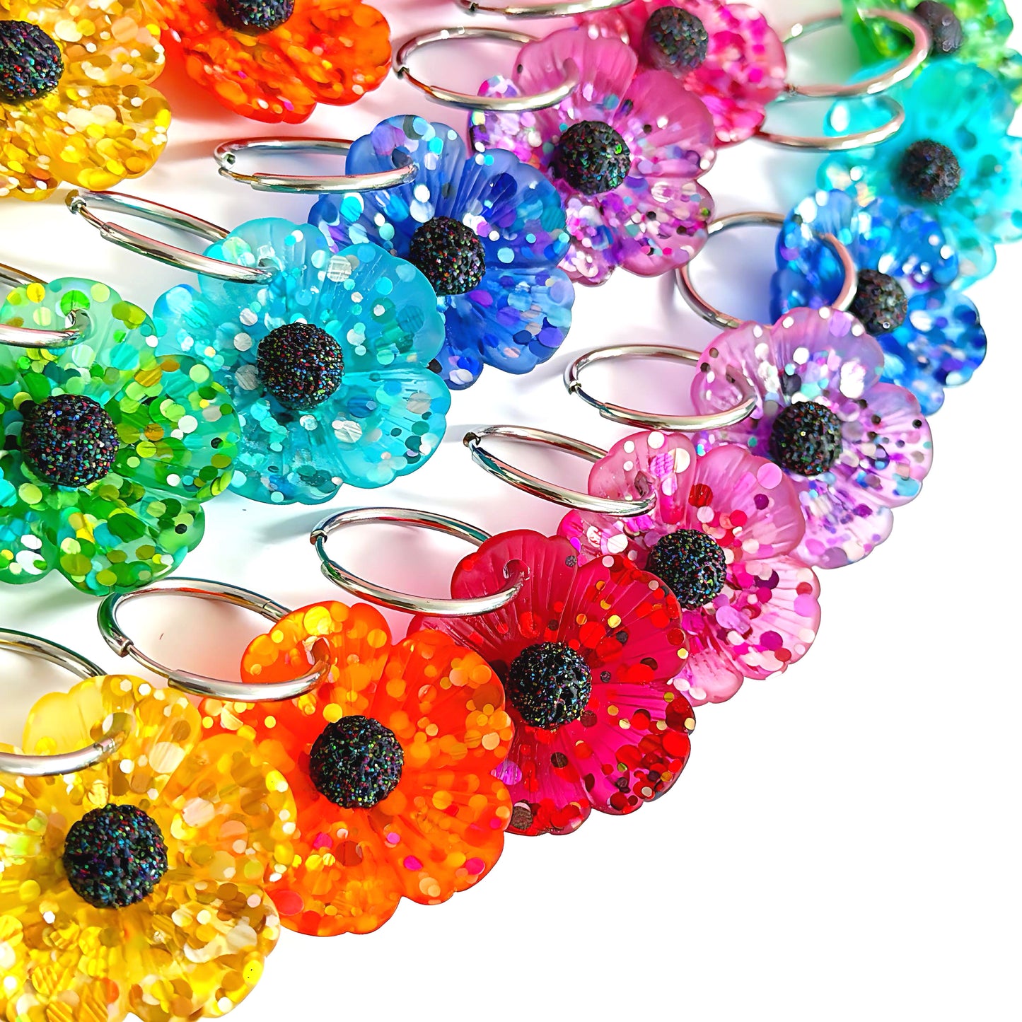 CONFETTI POPPIES : Choose your colour : Handmade Resin DROP Earrings on HOOPS