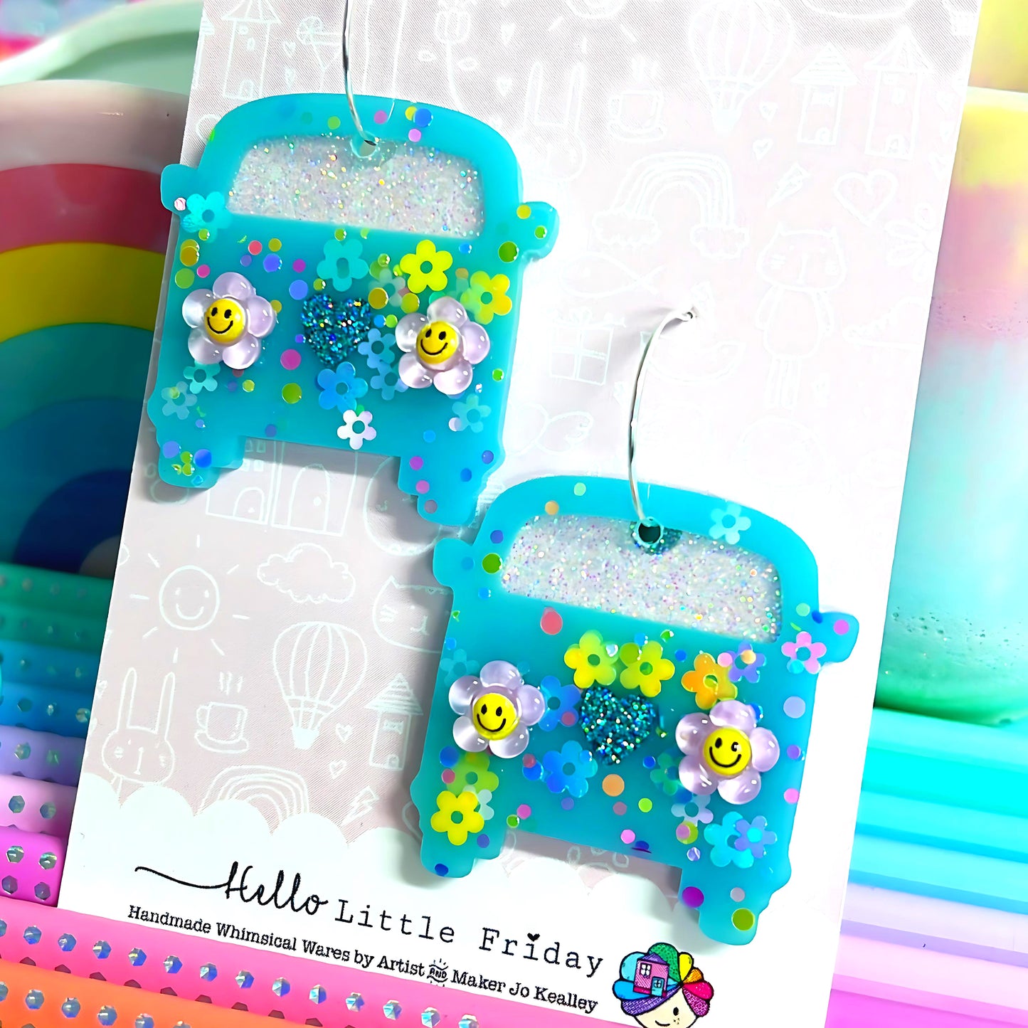 THE HAPPIEST CAMPER : DOTTY DAISY : Choose your colour Handmade Resin DROP Earrings
