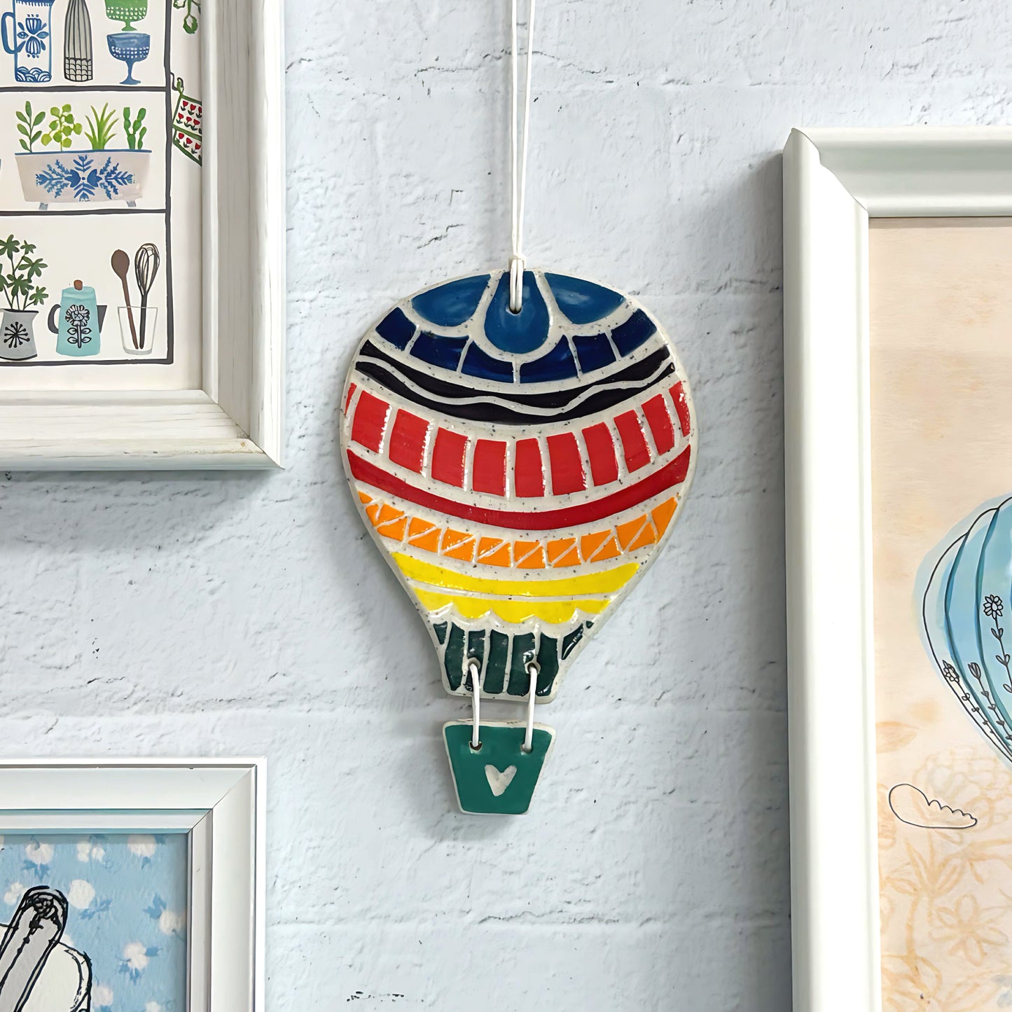 Hello Little HOT AIR BALLOON 10 : Handpainted Ceramic Wall Plaque Artwork by Jo Kealley