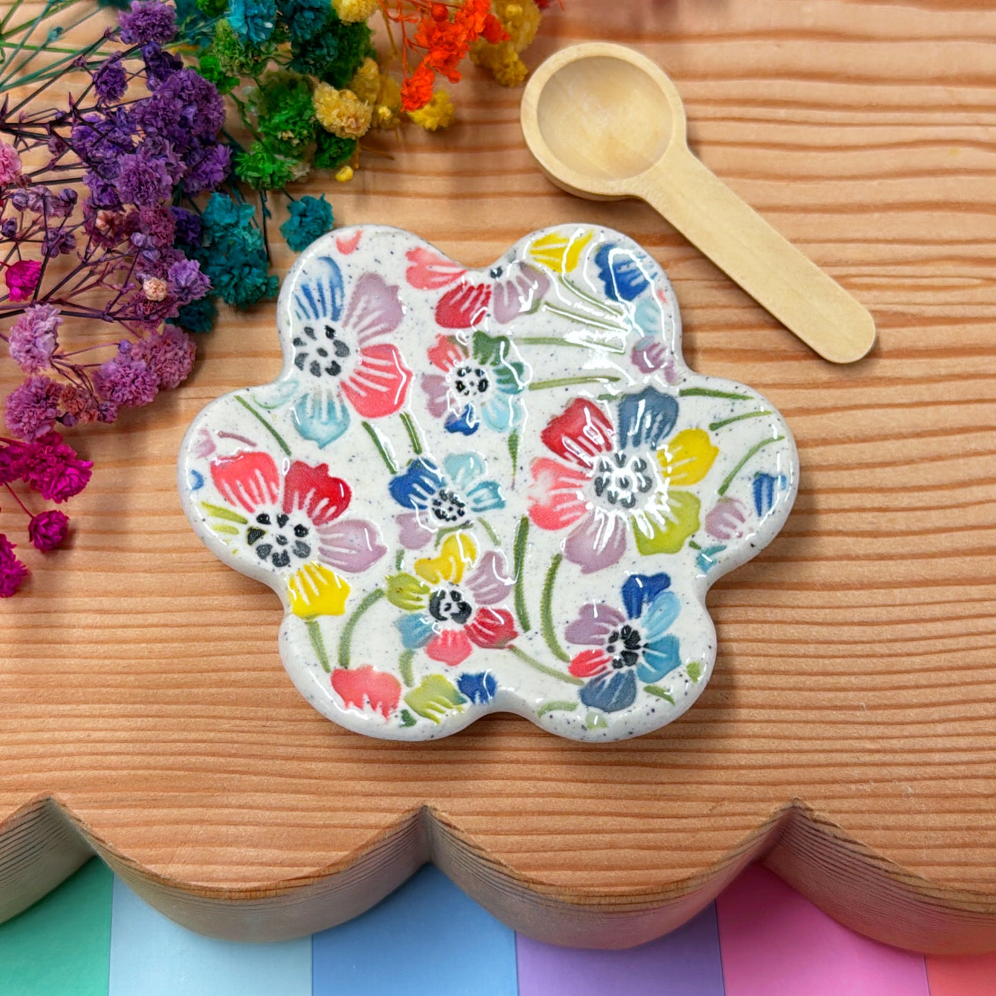RAINBOW GARDEN ~ Flower Bowl : Handmade Ceramic Treats & Tapas Dishes by Jo Kealley