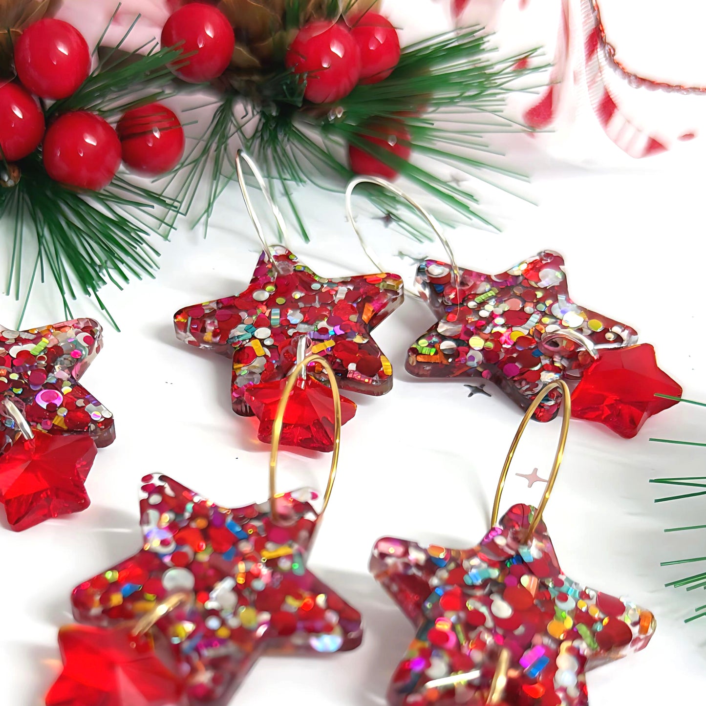 TWINKLING LIGHTS STARS with Swarovski Crystal drops : Choose silver or gold  fittings : Handmade Resin DROP Earrings