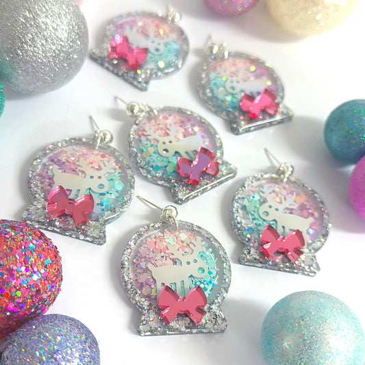 REINDEER SNOW GLOBES : PASTEL OMBRÈ: Handmade Resin & Acrylic Stud-top DROP Earrings