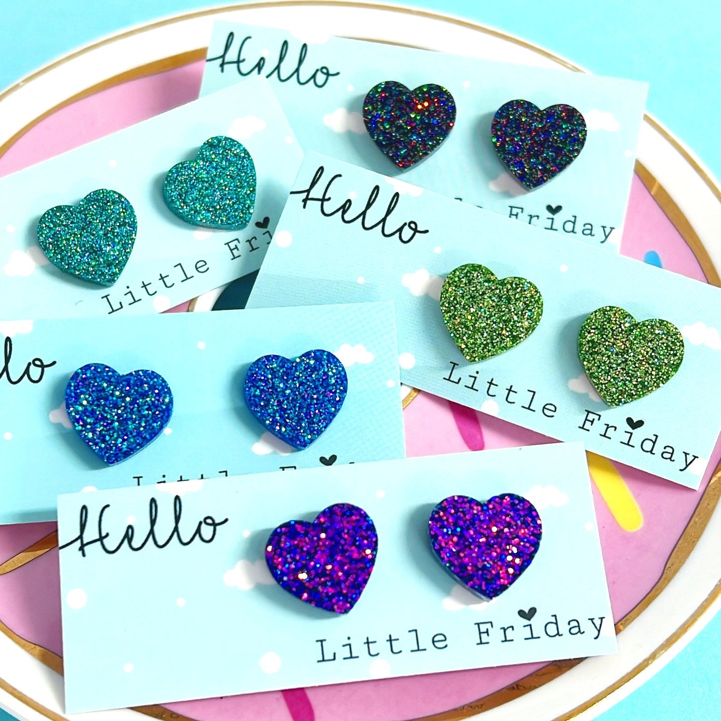 GLITTERBOMB HEARTS : Choose your colour : Handmade Resin STUD Earrings