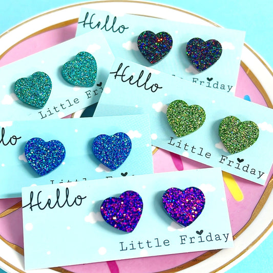 GLITTERBOMB HEARTS : Choose your colour : Handmade Resin STUD Earrings