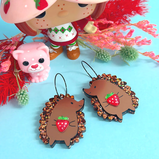 HELLO LITTLE HEDGEHOGS : STRAWBERRY LOVE : Handmade Resin & Acrylic DROP Earrings