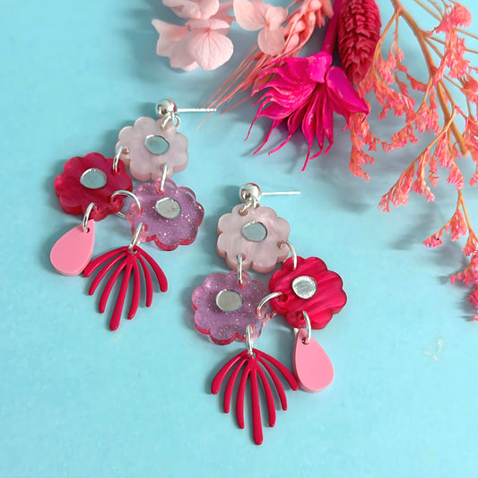 BEAUTIFUL BOUQUETS : Peonies : Handmade Handpainted Acrylic DROP Earrings