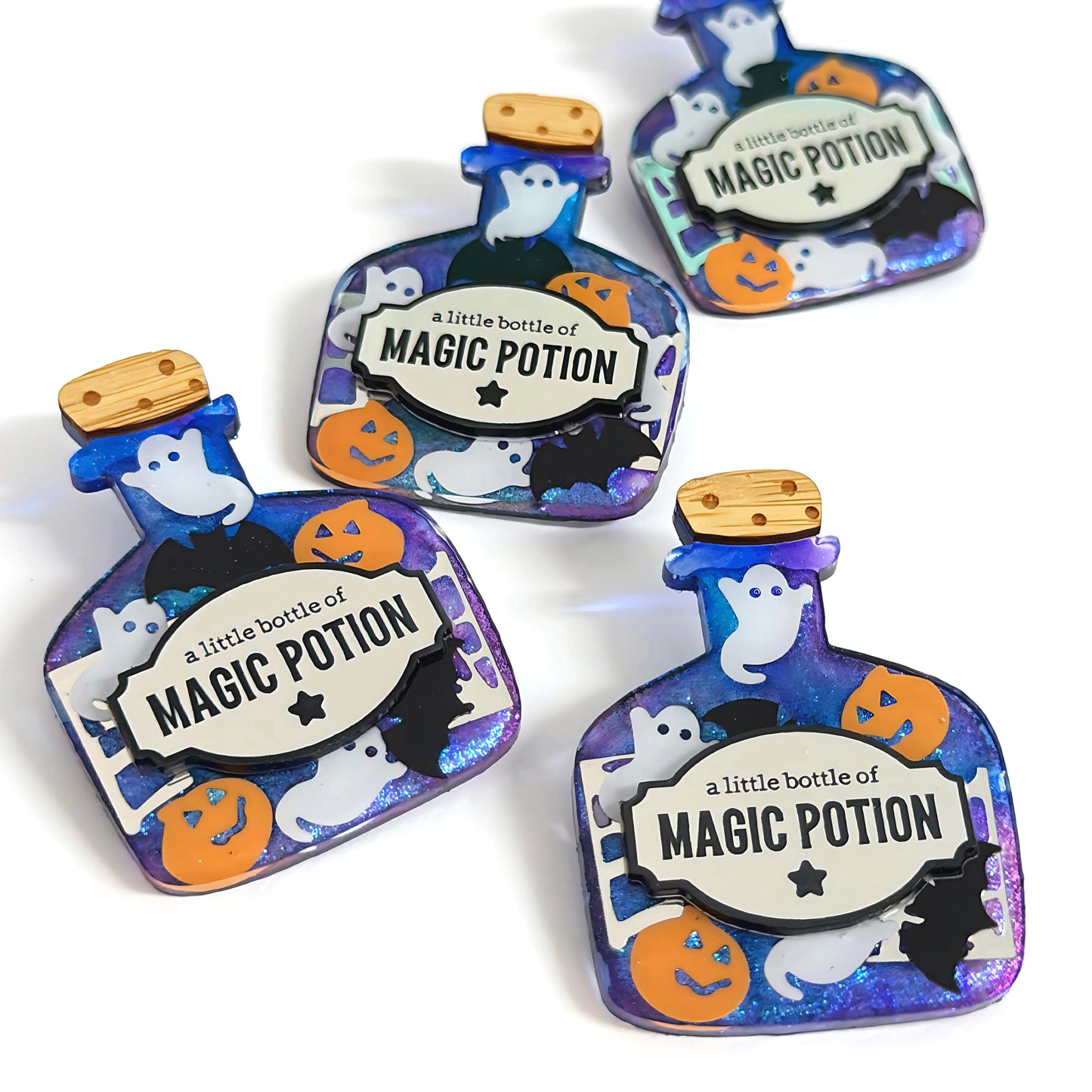 A LITTLE BOTTLE OF : SPOOKY MAGIC POTION : Handmade Resin & Acrylic BROOCH