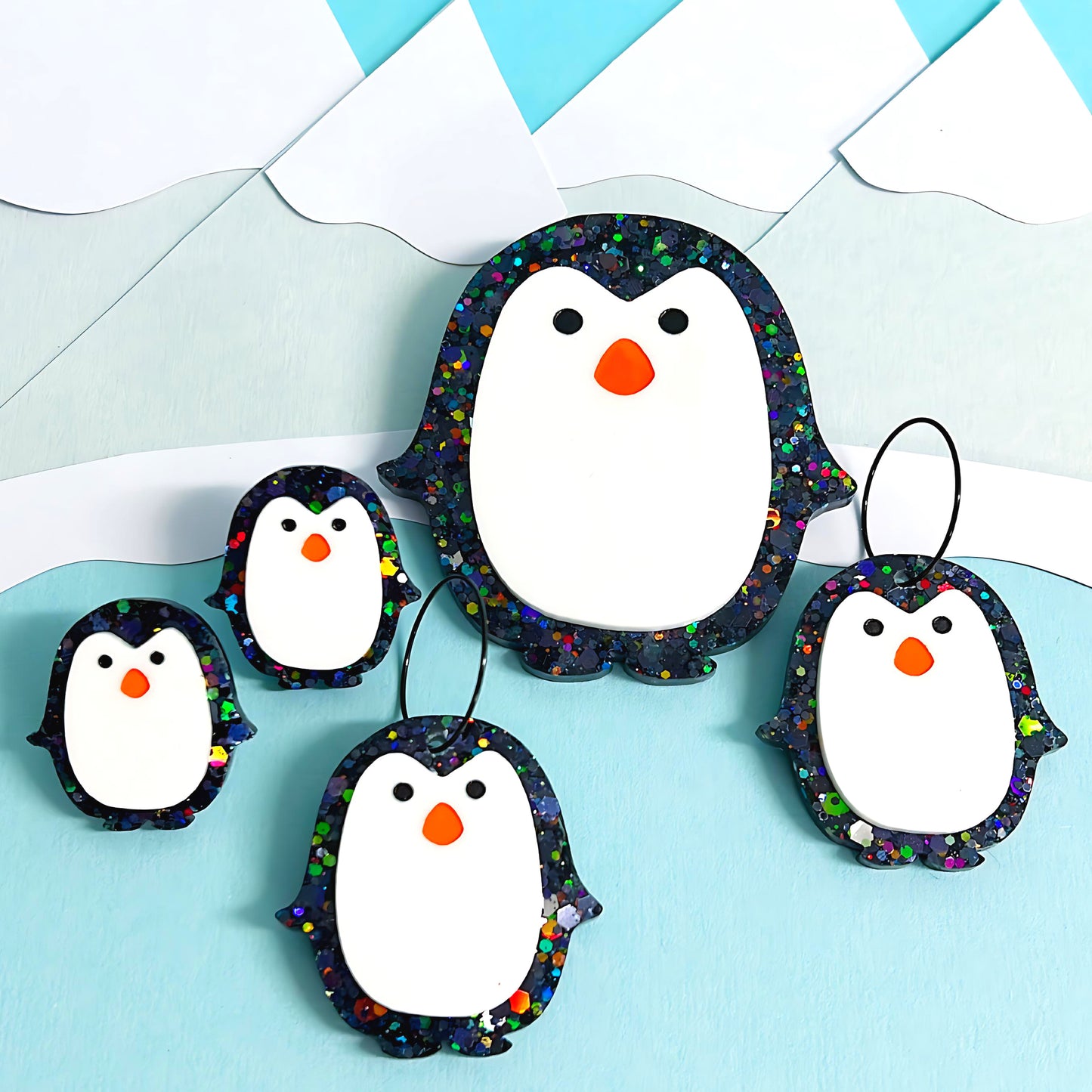 HELLO LITTLE PENGUINS : DAZZLING RAINBOW : Choose STUD or DROP Earrings : Handmade Resin Accessories
