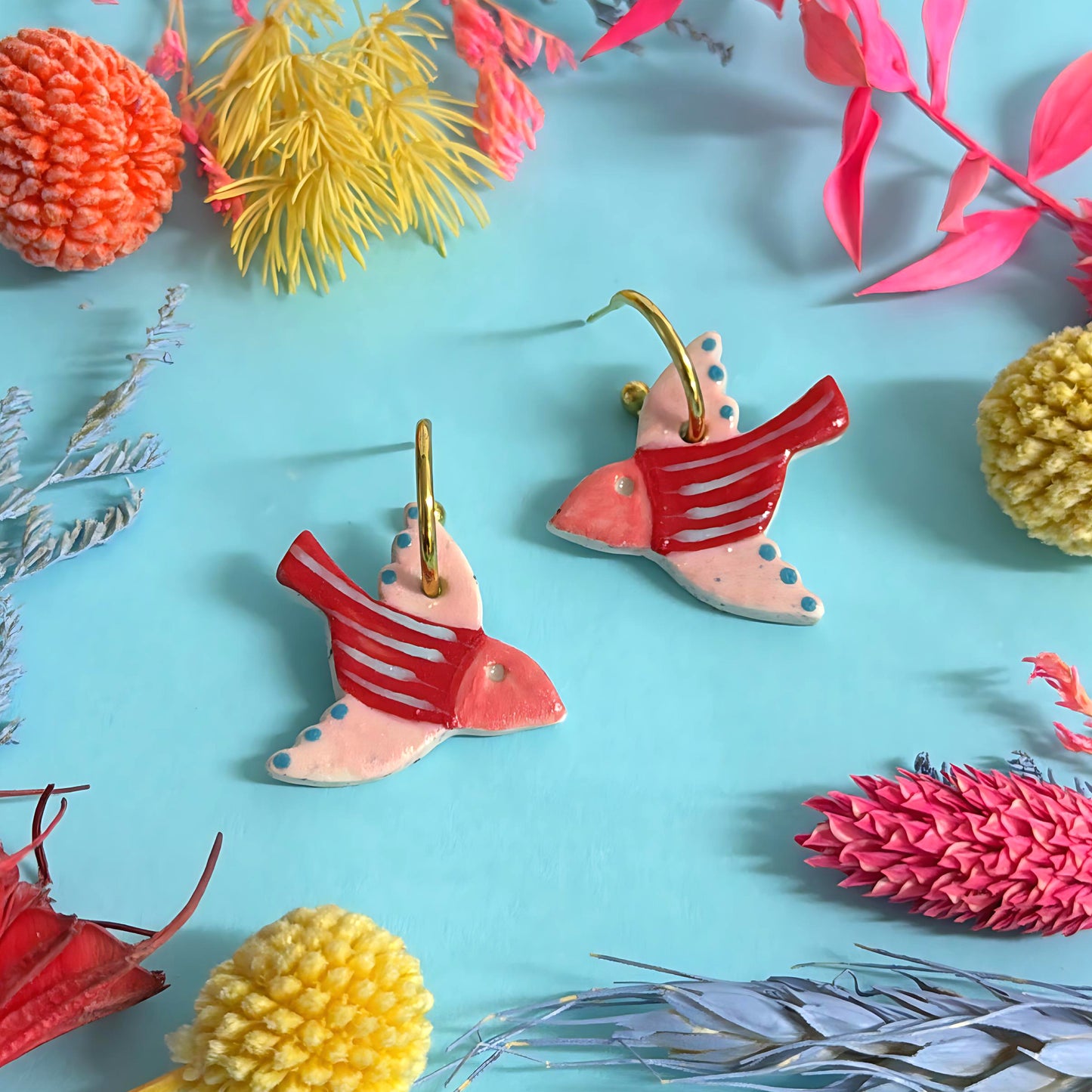 One of a kind : BLUEBIRDS : Choose your colour : Ceramic Earrings by Jo Kealley