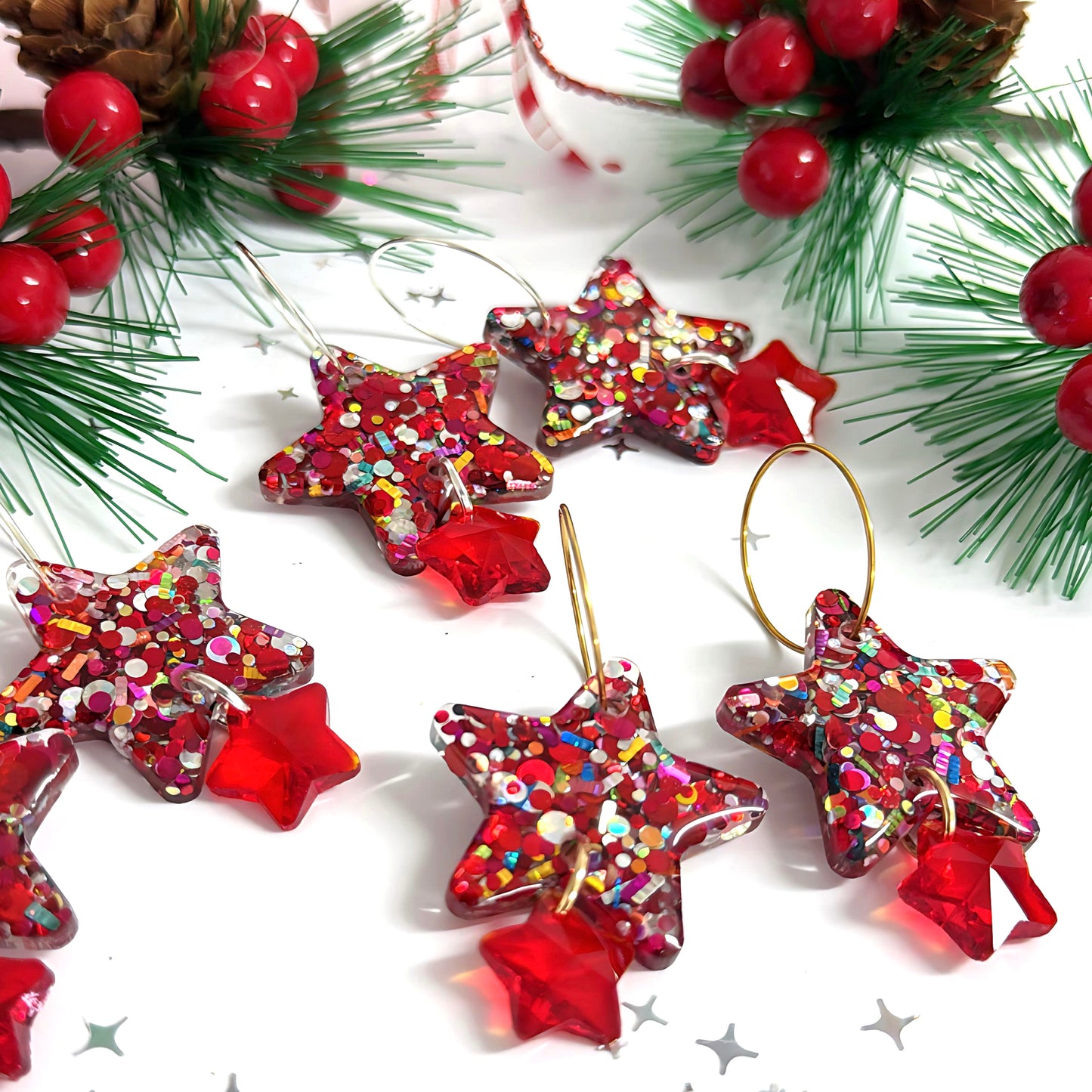 TWINKLING LIGHTS STARS with Swarovski Crystal drops : Choose silver or gold  fittings : Handmade Resin DROP Earrings