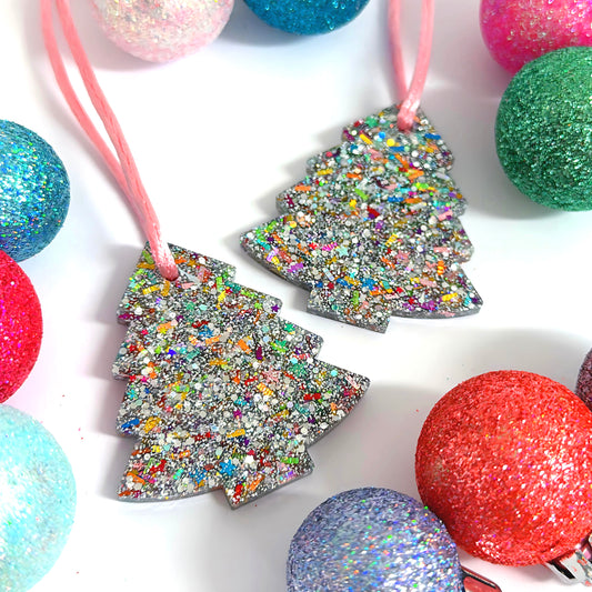 CHRISTMAS TREE : SILVER STARDUST : Handmade Resin Tree Ornaments