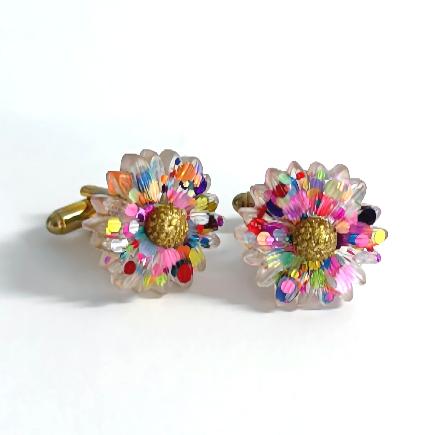CRAZY FOR DAISY : CONFETTI : Handmade Resin CUFFLINKS