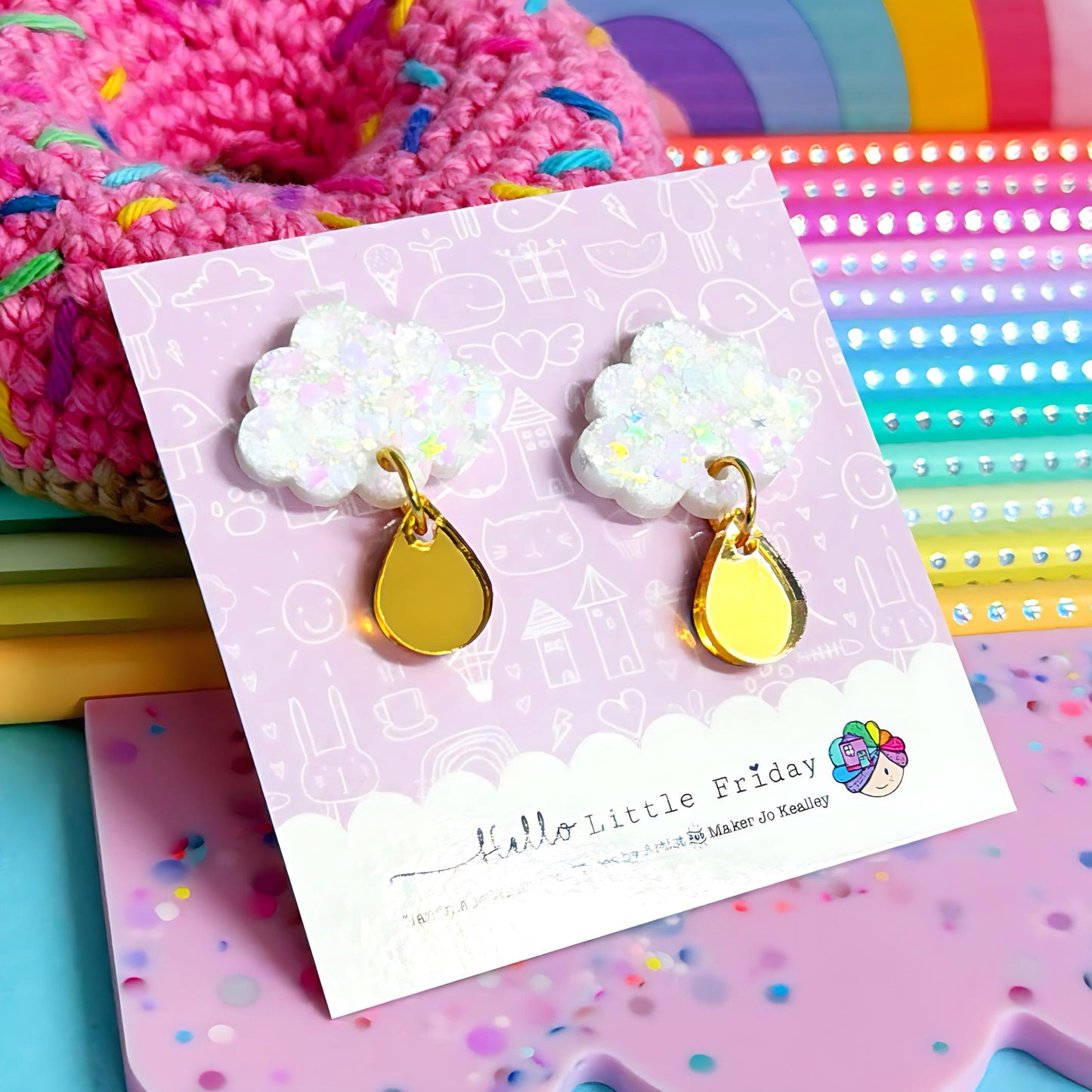 BABY CLOUDS : Choose your colour : Handmade Resin & Acrylic Stud-top DROP Earrings