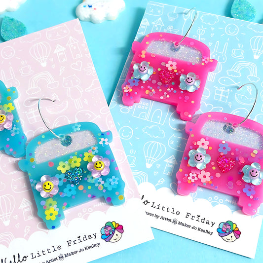 THE HAPPIEST CAMPER  : DOTTY DAISY : Choose your colour Handmade Resin DROP Earrings
