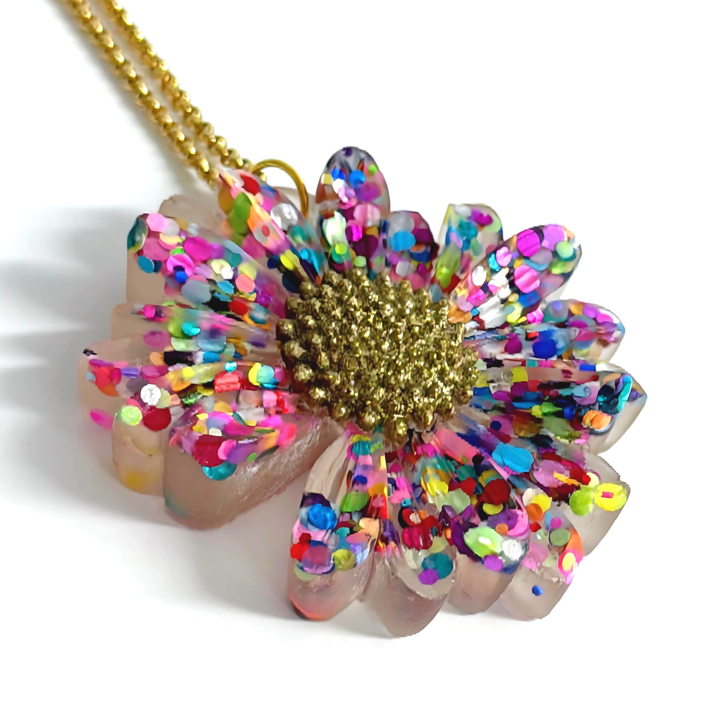 Confetti Rainbow Daisy : Handmade Resin PENDANT