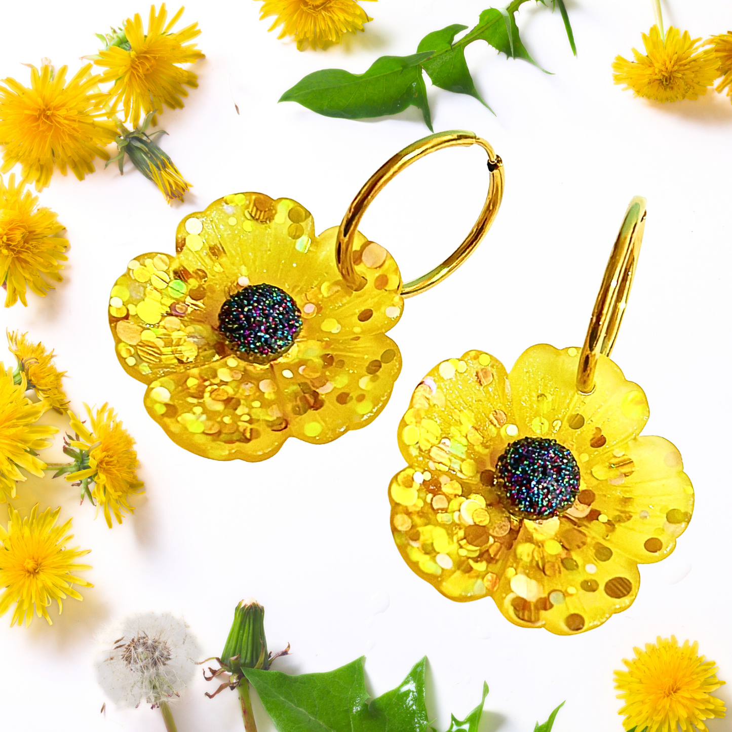 CONFETTI POPPIES : Choose your colour : Handmade Resin DROP Earrings on HOOPS