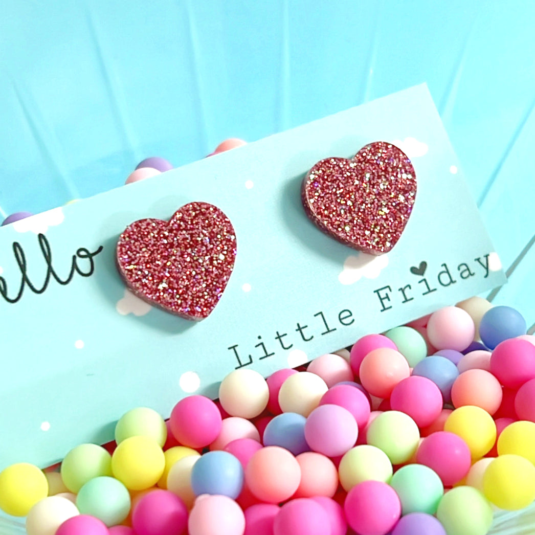 GLITTERBOMB HEARTS : SMALL : Choose your colour : Handmade Resin STUD Earrings