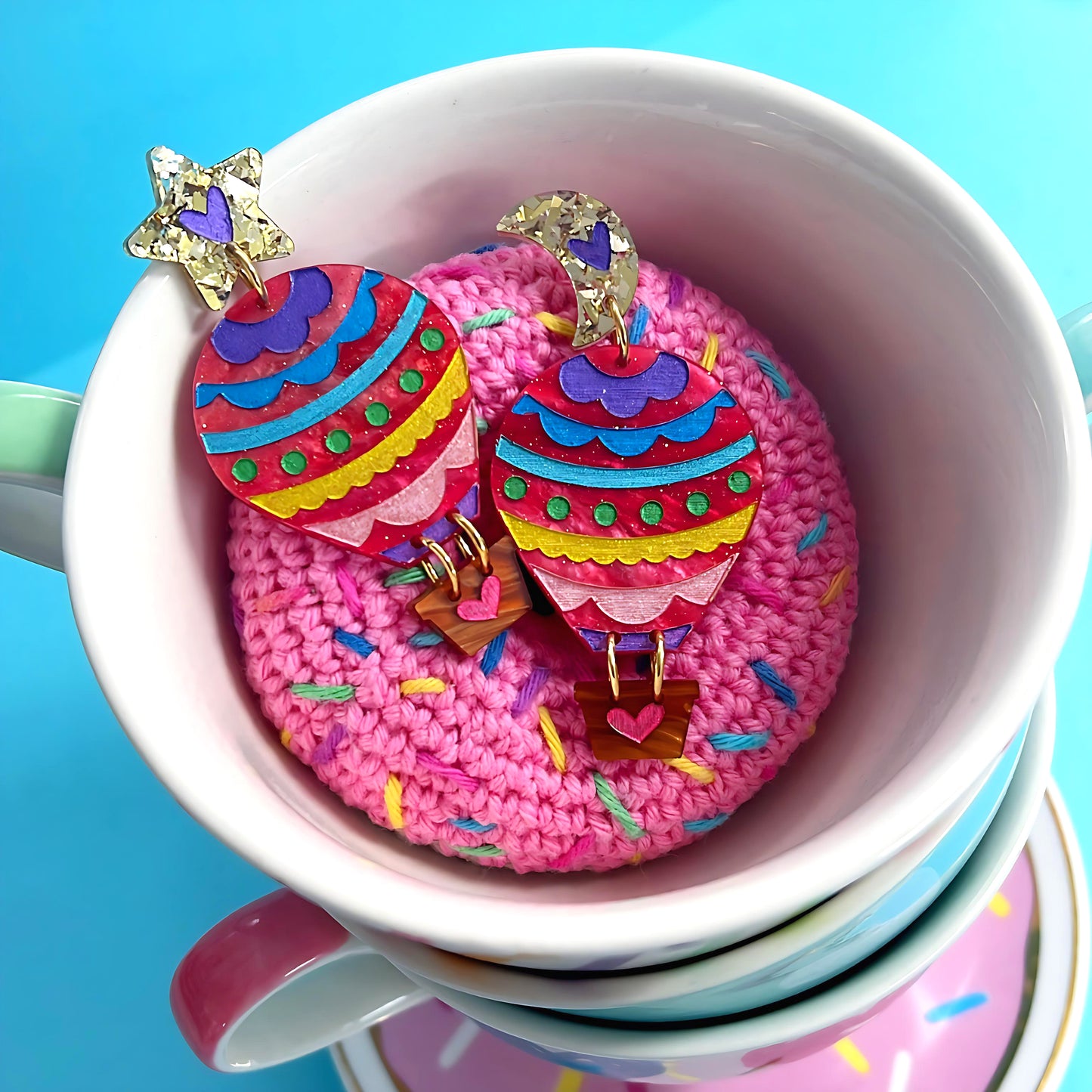 LET’S FLY AWAY : Raspberry Skies : HOT AIR BALLOONS : Handmade Acrylic Drop Earrings by
