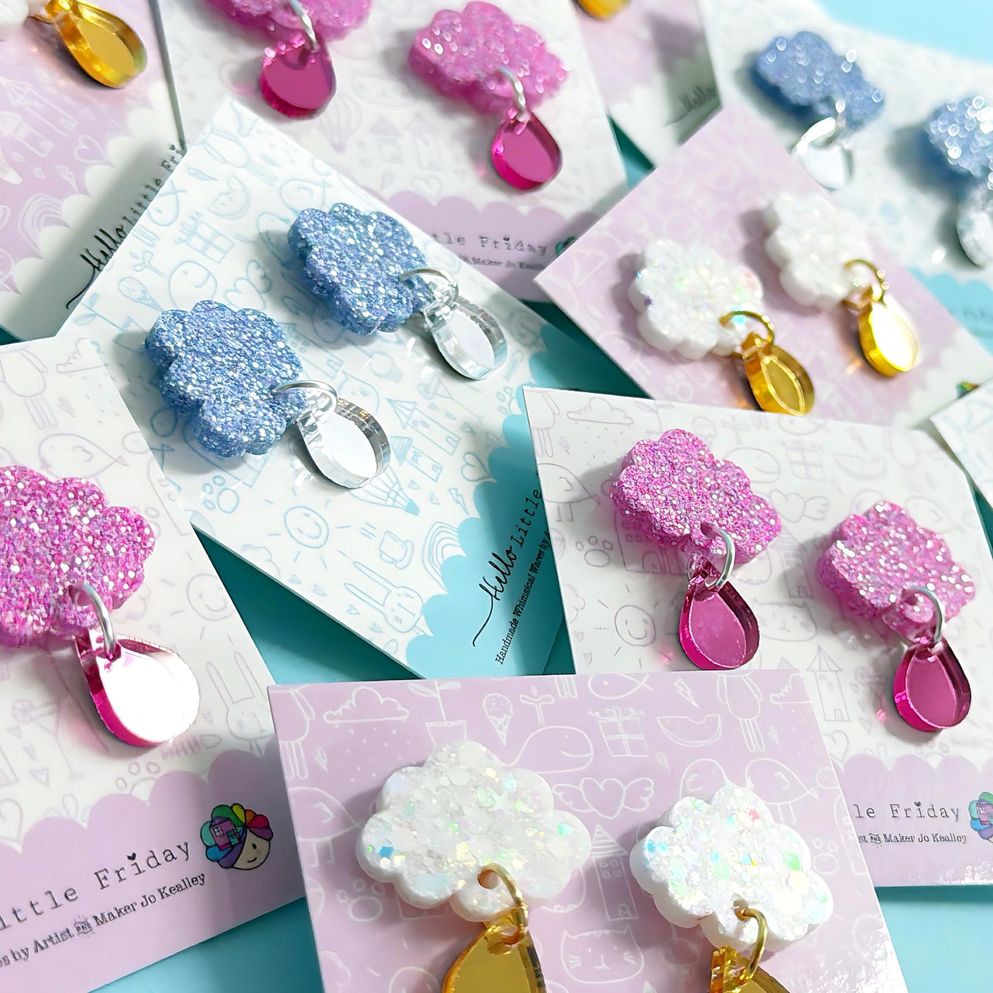 BABY CLOUDS : Choose your colour : Handmade Resin & Acrylic Stud-top DROP Earrings