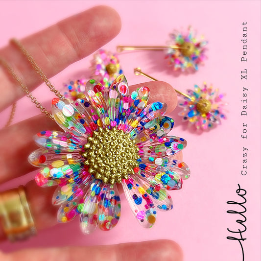 Confetti Rainbow Daisy : Handmade Resin PENDANT
