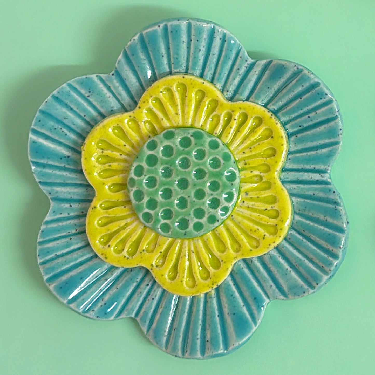 Yellow ๐ Lime ๐ & Teal Green WALLFLOWERS Wall Art : Choose your design : Handmade Ceramic Ornaments by Jo Kealley