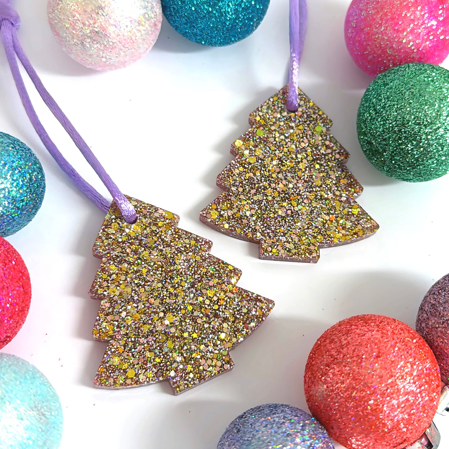 CHRISTMAS TREE : GOLDEN STARDUST : Handmade Resin Tree Ornaments